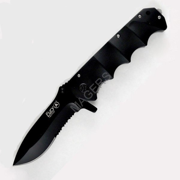 Fury Tactical EMS, Black Aluminum Handle, Black Blade, ComboEdge -0